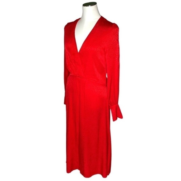 H&M Red Jacquard Weave Snake Faux Wrap Print Red‎ Long Dress Size 8 - Picture 2 of 15
